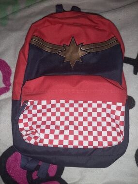Red and Blue Star Accent VANS Captain Marvels Backpack with Checker Front
